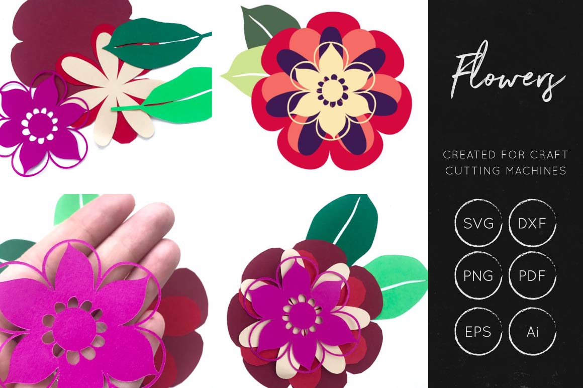 3D Flower Cut File: 3D SVG for Paper Flowers