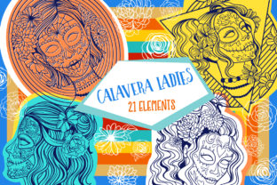 Calavera Ladies Collection 21 Elements for Graphics and Coloring Pages