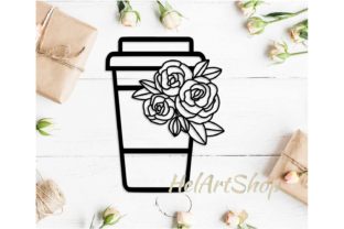 Coffee Cup with Flowers Graphics for Crafts and Content