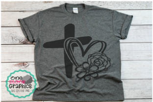 Cross with Heart - Flowers Faith Graphics for Crafts