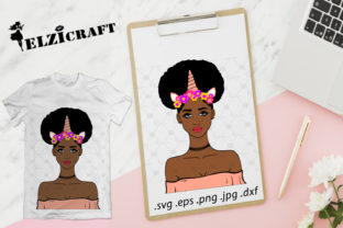 Cute Afro Girl Unicorn Flowers Design for Graphics and Crafts