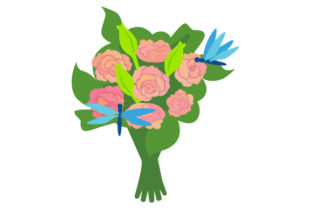 Flower Bouquet with Roses and Dragonfly for Crafts and Wedding