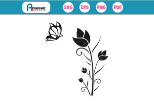 Flower with Butterfly Graphics for Crafts and Content