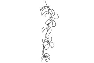 Flowers on Vine in Line Art Style for Crafts and Designs