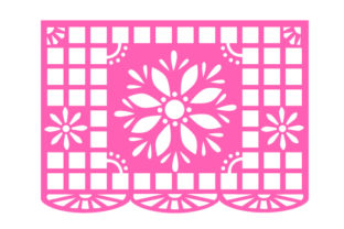 Papel Picado Flag Design with Flowers for Crafts and Picado