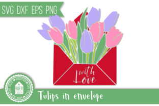Tulips in Envelope, Flowers, Spring Graphics for Crafts