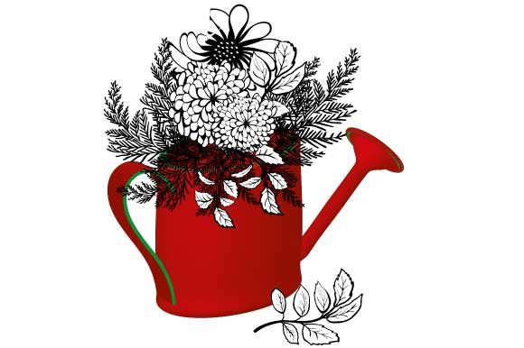Watering Can Christmas Trees and Flowers – A Versatile Graphic Design Asset