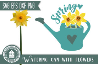 Watering Can Filled with Flowers, Spring Graphics for Crafts