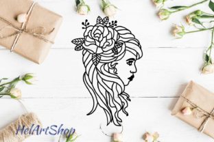 Woman Face with Flowers Graphics for Crafts & Branding